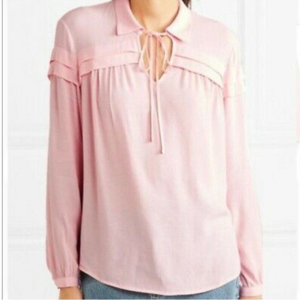 NWT MAJE PINK CREPE TIE NECK BLOUSE - 1